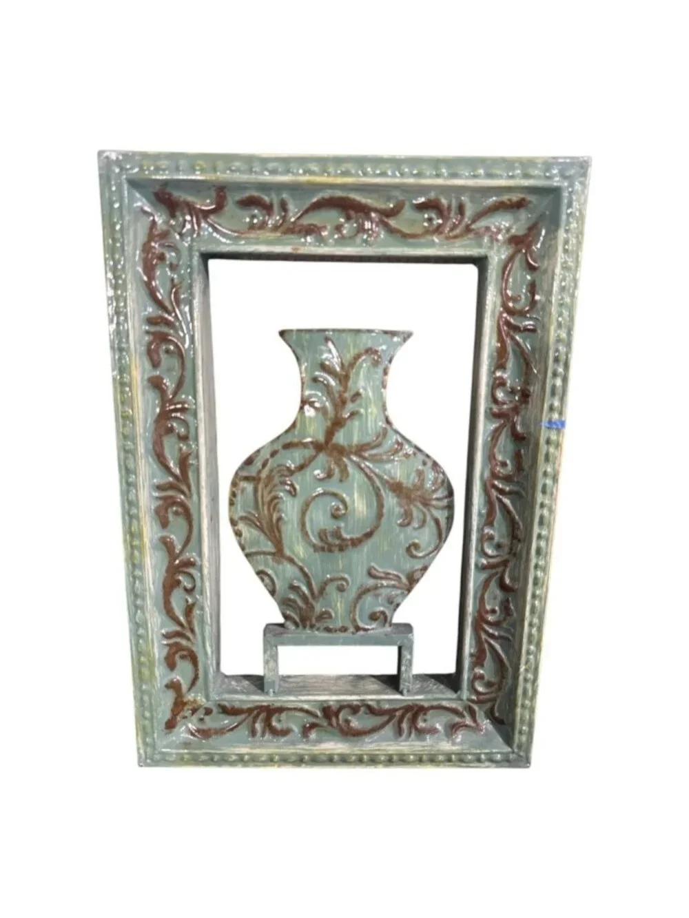 Set Of 2 Green Wall Art Frames With Decorative Vase Cutout And Scroll Details Ru